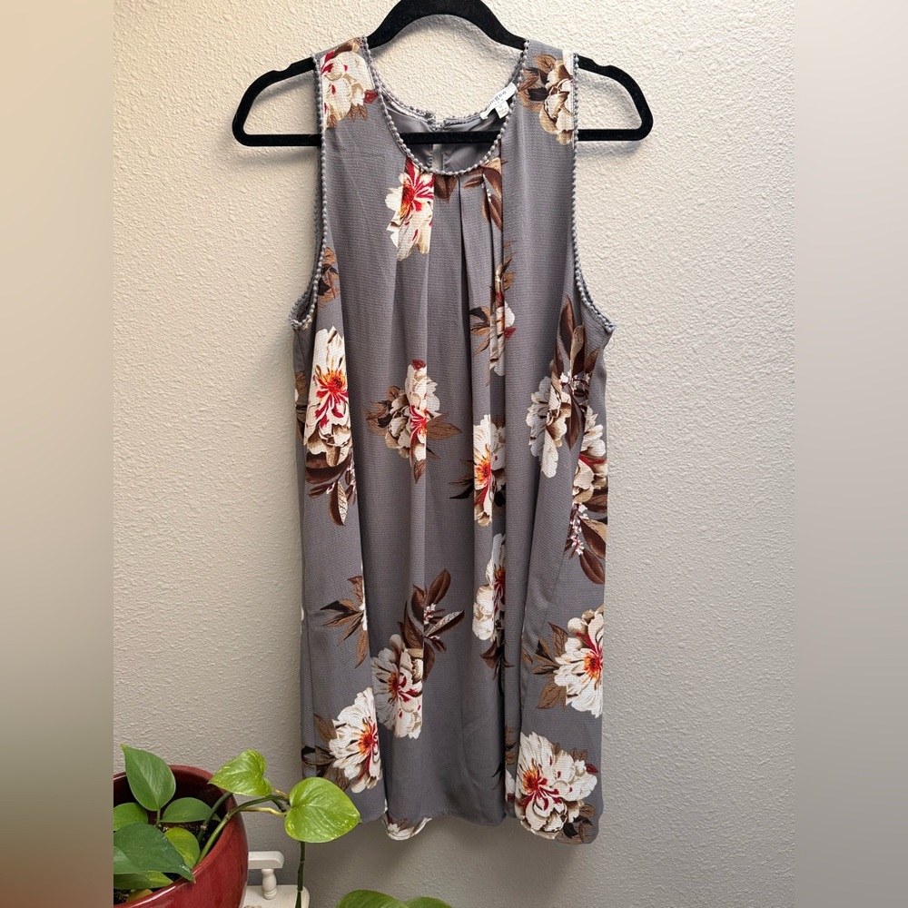 Umgee Gray Floral Midi Dress
